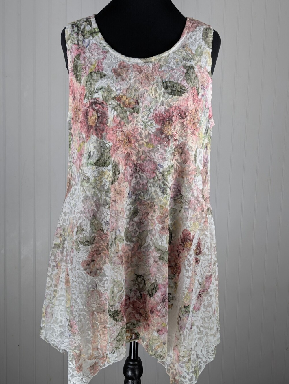 Cal Style Floral Lace Overlay Tunic/Mini DressBoho Sharkbite Asymmetrical L